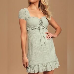 Lulus Spring Break Sage Green Smocked Ruffled Mini Dress Size Extra Small